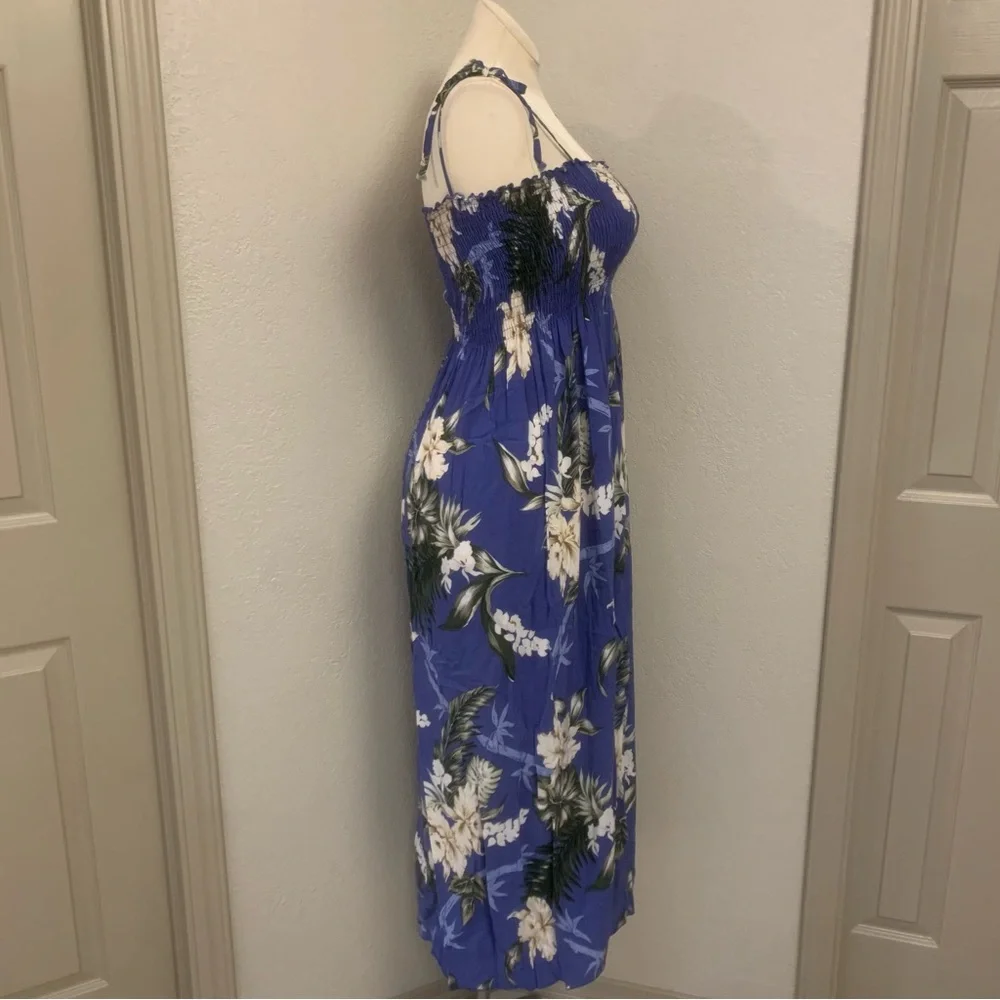Winnie Fashion Hawaii Orchid Floral Print Blue Aloha Maxi Dress One Size